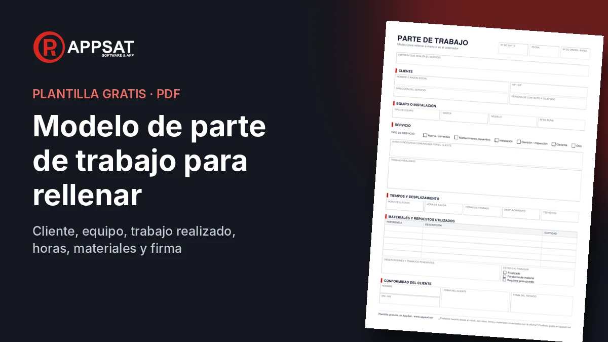 Modelo de parte de trabajo para rellenar en PDF de AppSat