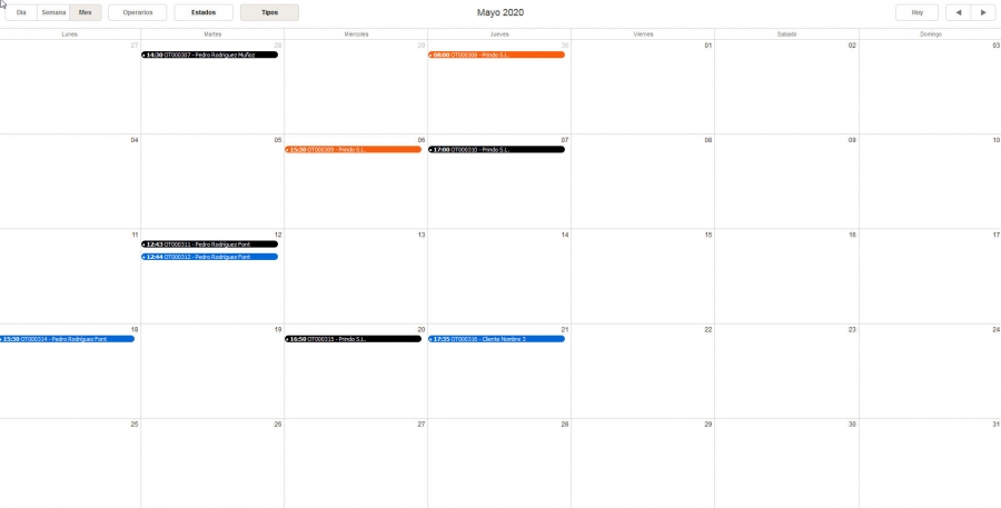 Tipos de Orden de trabajo en la Agenda