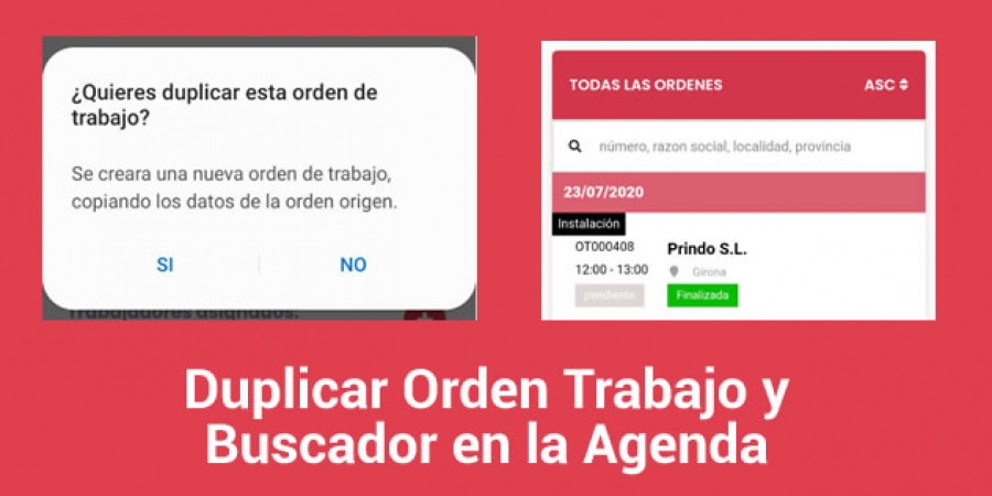 Duplicar Orden de Trabajo y Buscador en la Agenda