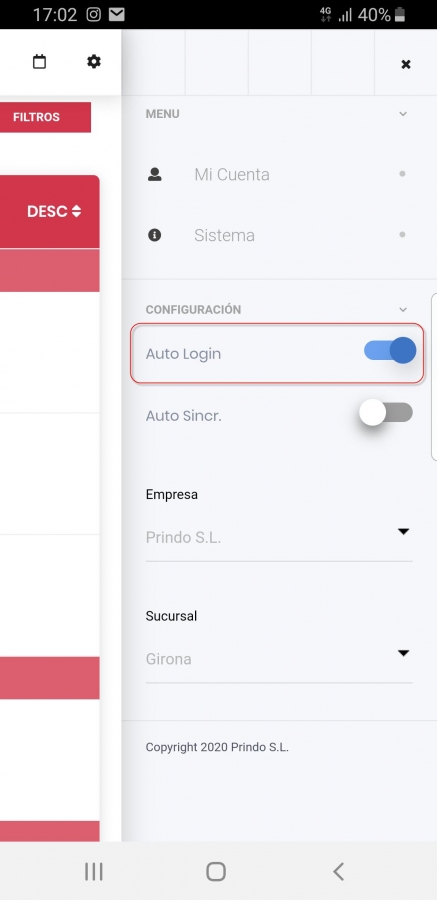 Auto Login App Móvil