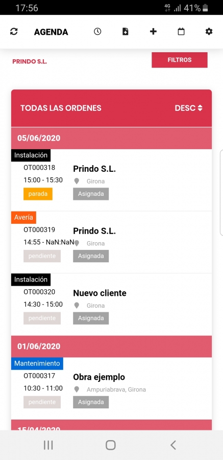 Agenda Ordenes de Trabajo App Móvil