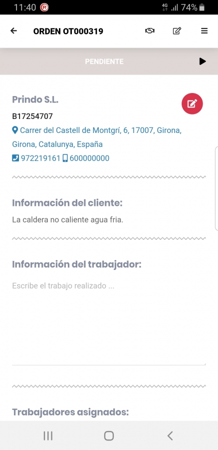 Orden de trabajo App Móvil (Información)