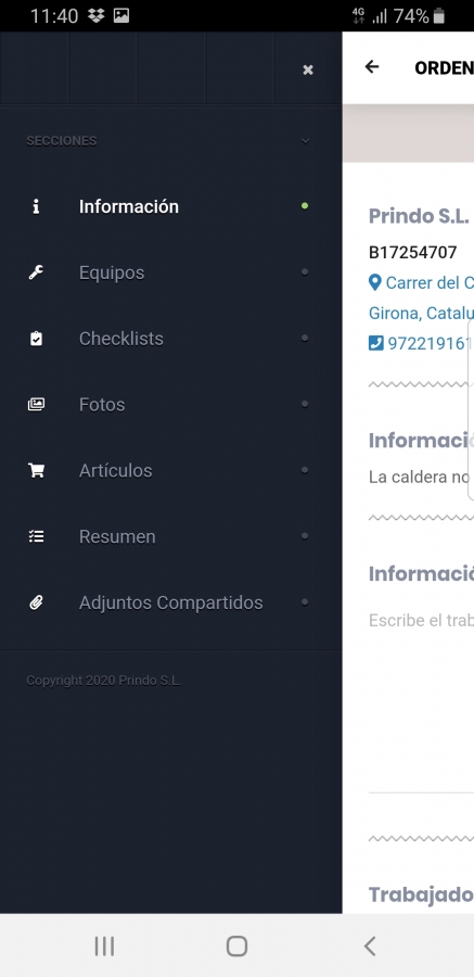 Orden de Trabajo App Móvil (Menu)