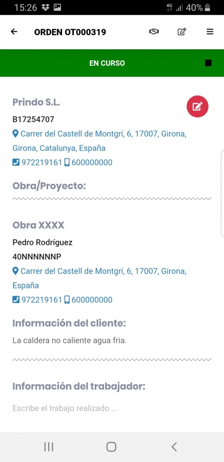 Crear o Editar un Proyecto en la Orden de Trabajo