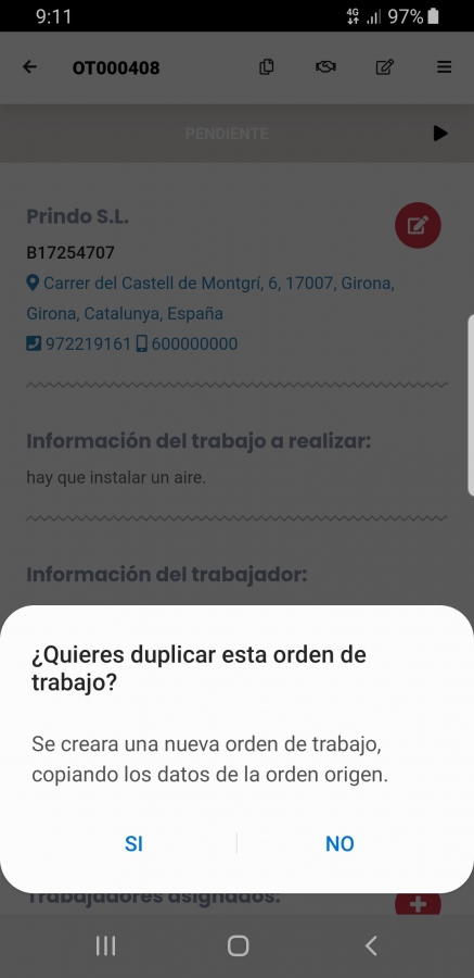 Duplicar Orden de Trabajo