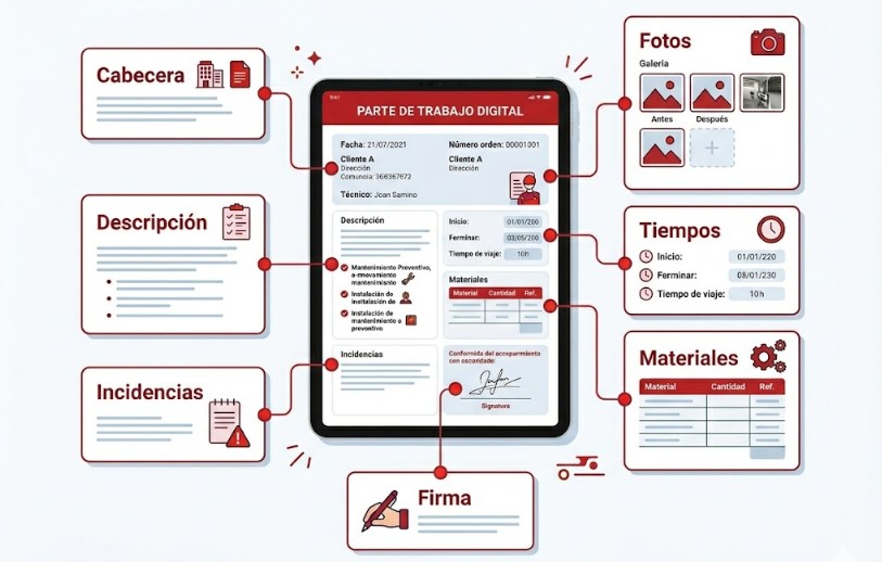 Qué es un parte de trabajo: guía completa para empresas SAT 1 Campos que debe incluir un parte de trabajo: cabecera, tiempos, materiales, incidencias y firma