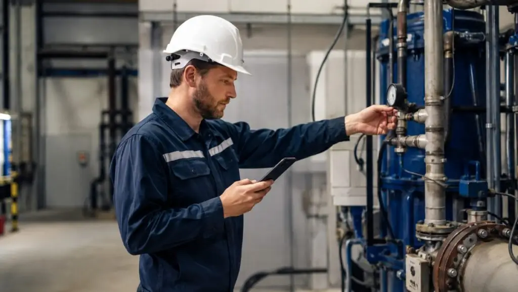 AppSat: el software de gestión para empresas de servicios técnicos que lo controla todo 3 Técnico utilizando una aplicación SAT durante una intervención de mantenimiento
